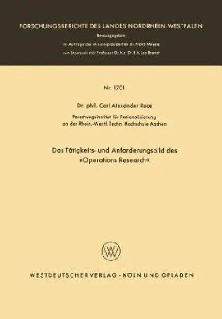 Buy Das Tätigkeits- Und Anforderungsbild Des »Operations Research« (English, Carl Alexander Roos) Online at Best Price - BookBajar