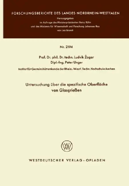 Buy Untersuchung über die spezifische Oberfläche von Glasgrießen (English, Ludvik Zagar) Online at Best Price - BookBajar