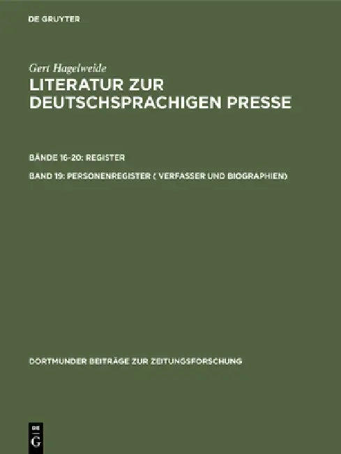 Buy Personenregister ( Verfasser Und Biographien) (English, Gert Hagelweide) Online at Best Price - BookBajar