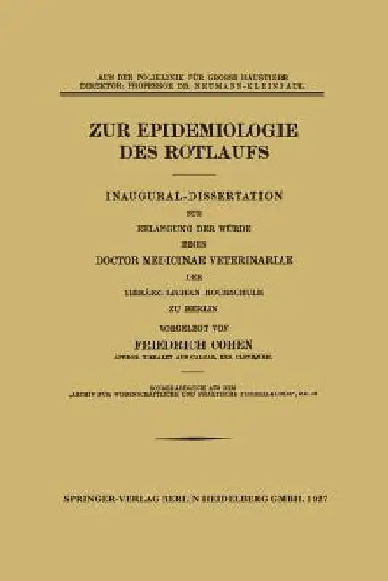 Buy Zur Epidemiologie Des Rotlaufs (English, Friedrich Cohen) Online at Best Price - BookBajar