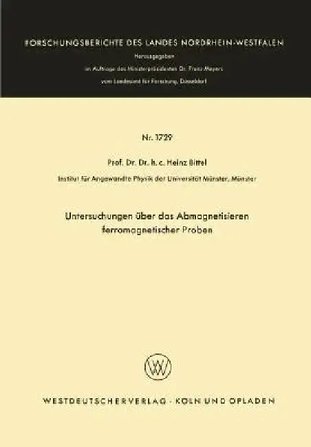Untersuchungen Über Das Abmagnetisieren Ferromagnetischer Proben (English, Heinz Bittel) - Image 1 - BookBajar