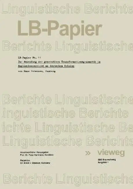 Buy Zur Anwendung Der Generativen Transformationsgrammatik Im Englischunterricht an Deutschen Schulen (English, Hans Petersen) Online at Best Price - BookBajar