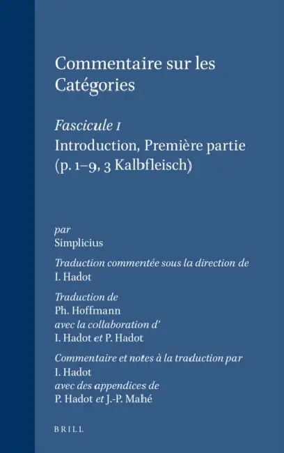 Commentaire sur les Catégories (English, J. -P Mahé | P. Hadot | Ph. Hoffmann) - Image 1 - BookBajar